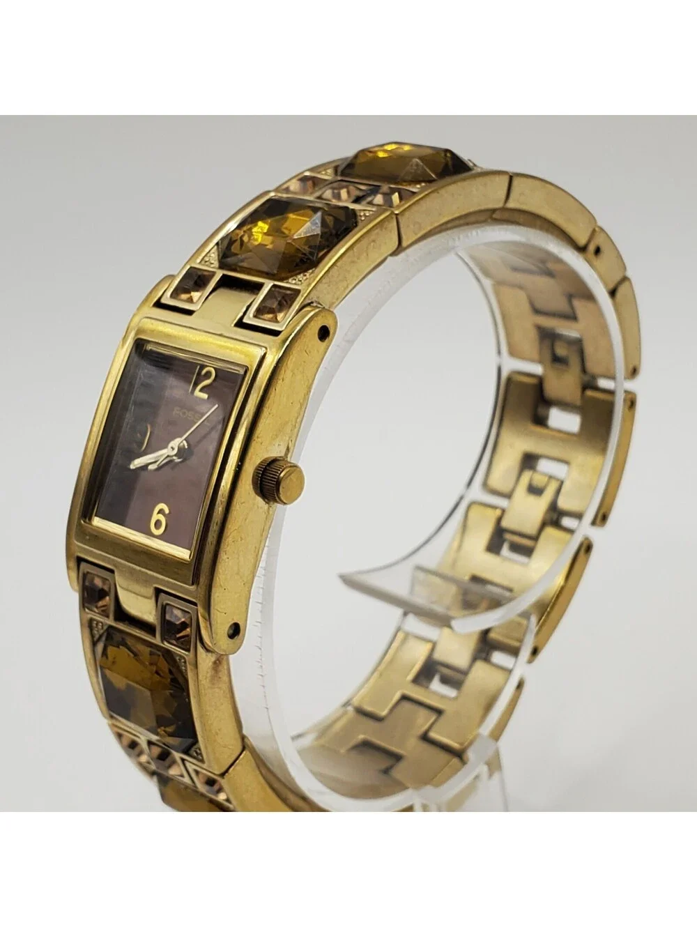 Fossil F2 ES-1391 Glass Gem Band  Watch 18mm Womens New Battery